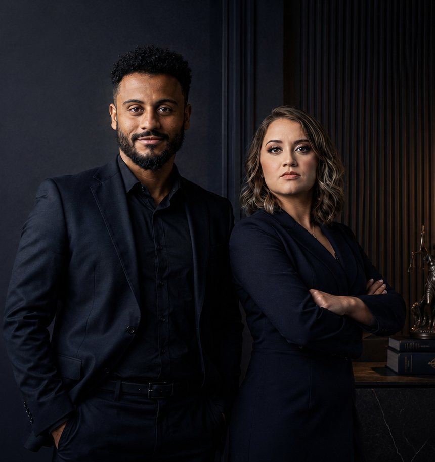 Lucas Roque e Paola Kojima Roque, sócios do Kojima Roque Advogados, no escritório em Hortolândia
